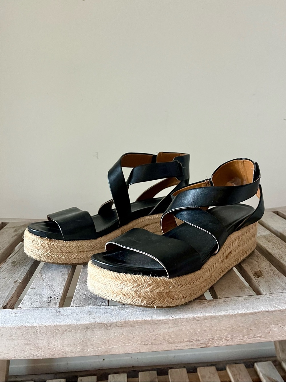 Franco Sarto Black Platform Espadrille Sandals Size 9 Coastal Summer